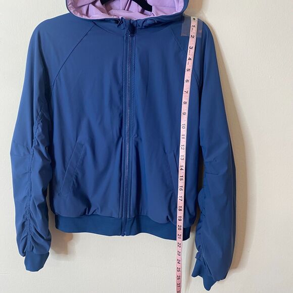 Lite Weight Blue & Lilac Reversible Zip Hoodie Windbreaker Jacket Ruche Sleeves - Picture 8 of 9